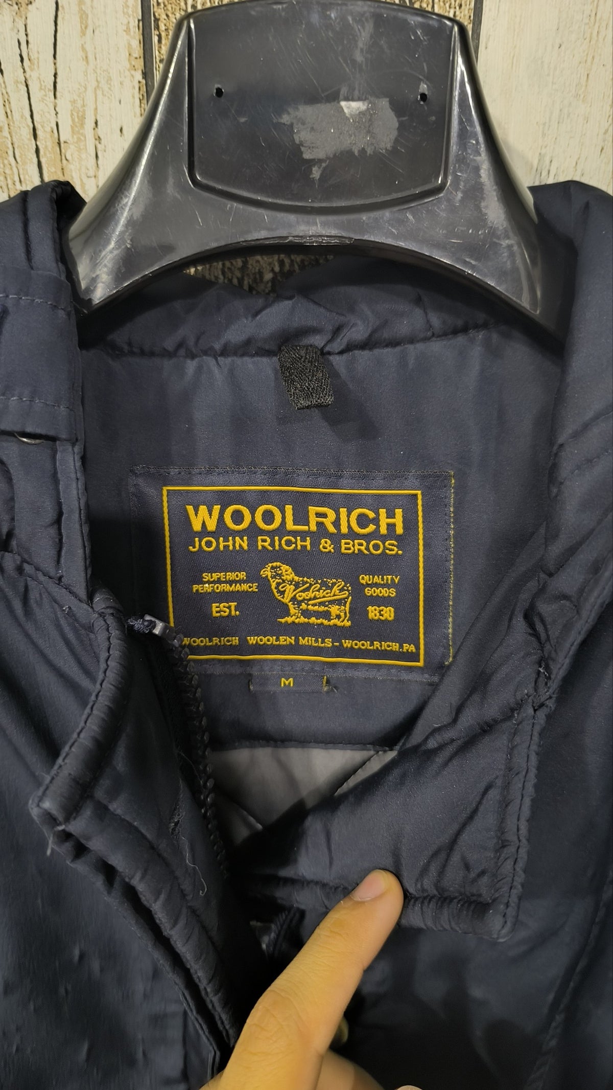 Woolrich Giacca Donna Blu Scuro Cappuccio Bottoni Cerniera Vintage Y2K — foto 4