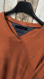 Maglione Tommy Hilfiger scollo a V arancione ruggine Vintage Y2K (M) — foto 4