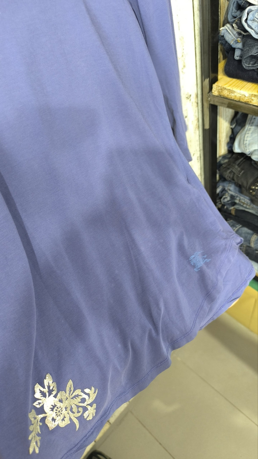 Maglia Burberry Brit Vintage Y2K Blu Manica 3/4 Decoro Floreale (S) — foto 4
