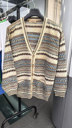 Maglieria Cardigan Malagrida Vintage Y2K Beige Righe Bottoni Tasche (M) — foto 3