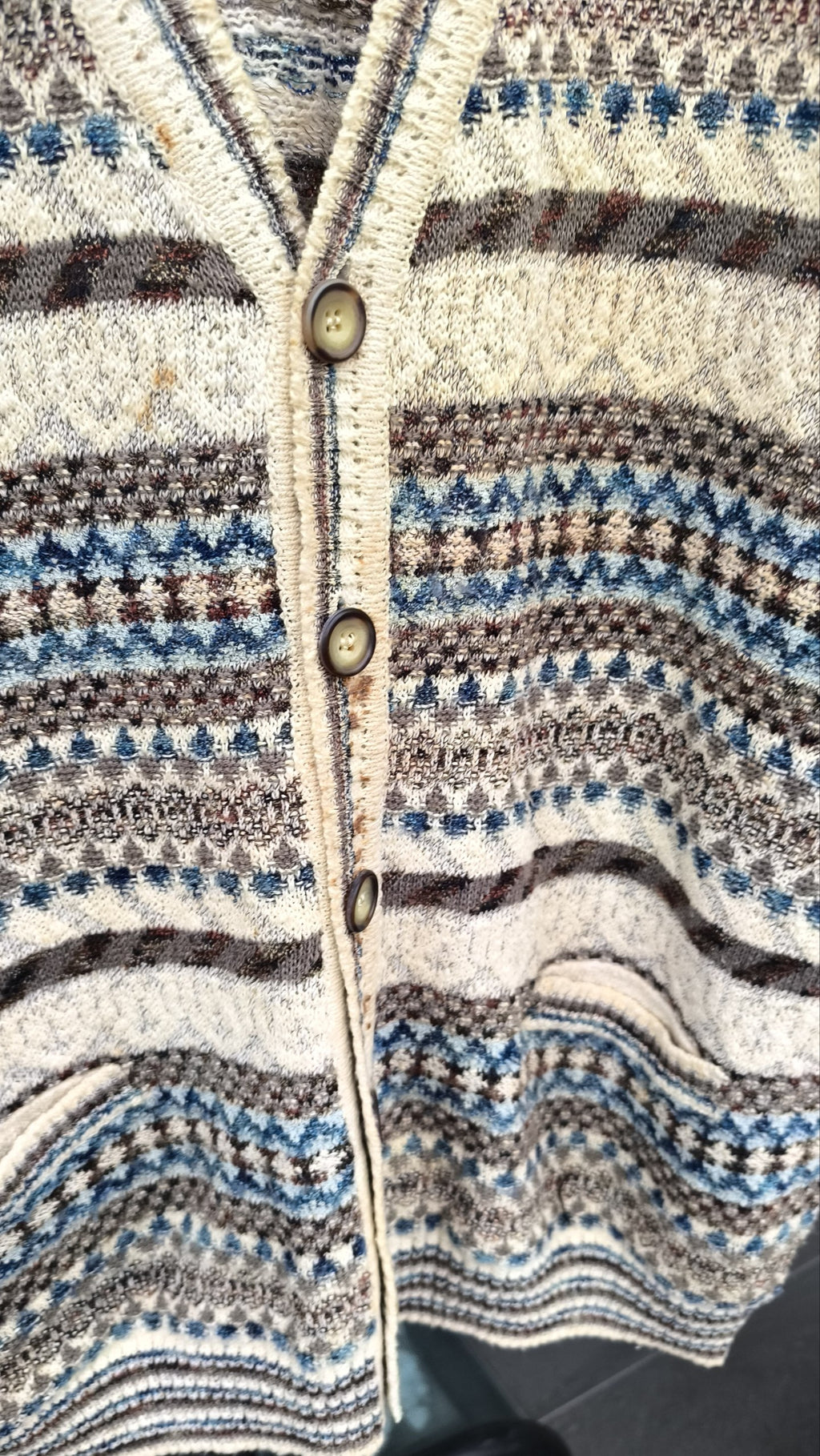 Maglieria Cardigan Malagrida Vintage Y2K Beige Righe Bottoni Tasche (M) — foto 5