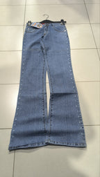 Jeans a gamba ampia Wrangler blu denim floreali strass Vintage Y2K donna (XS) — foto 3