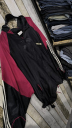 Giacca a vento Adidas con cappuccio Nero Bordeaux 3 bande Vintage Y2K (XXL) — foto 4
