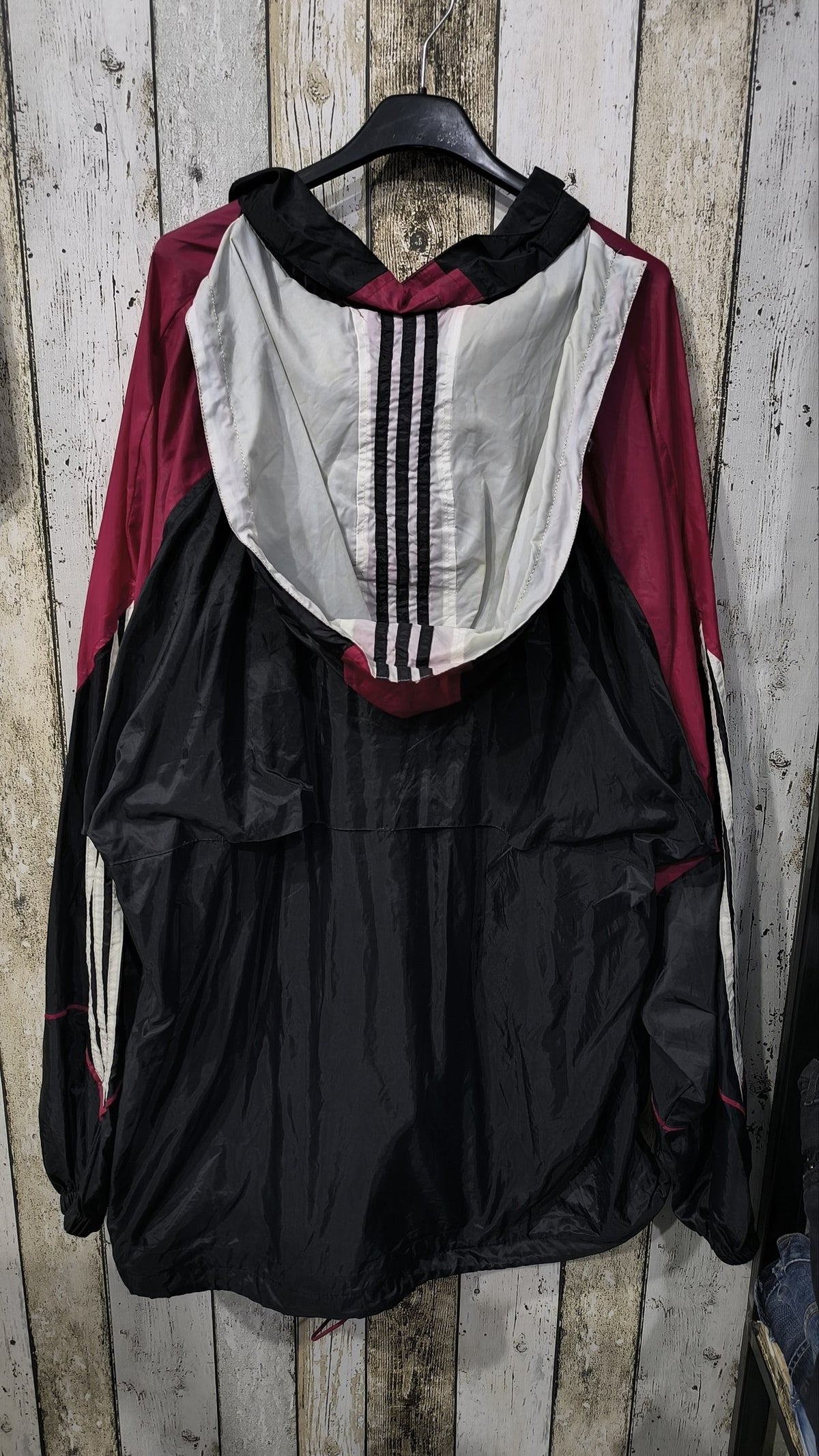 Giacca a vento Adidas con cappuccio Nero Bordeaux 3 bande Vintage Y2K (XXL) — foto 6