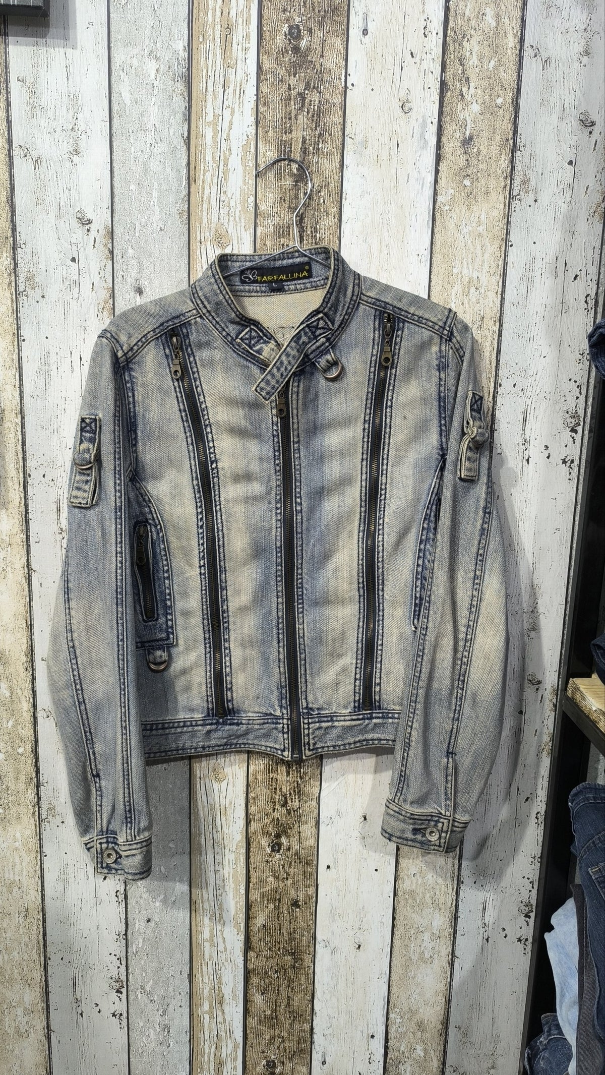 Giacca denim Farfal Lina Ricamo DIVA Blu slavato Vintage Y2K Donna (L) — foto 3