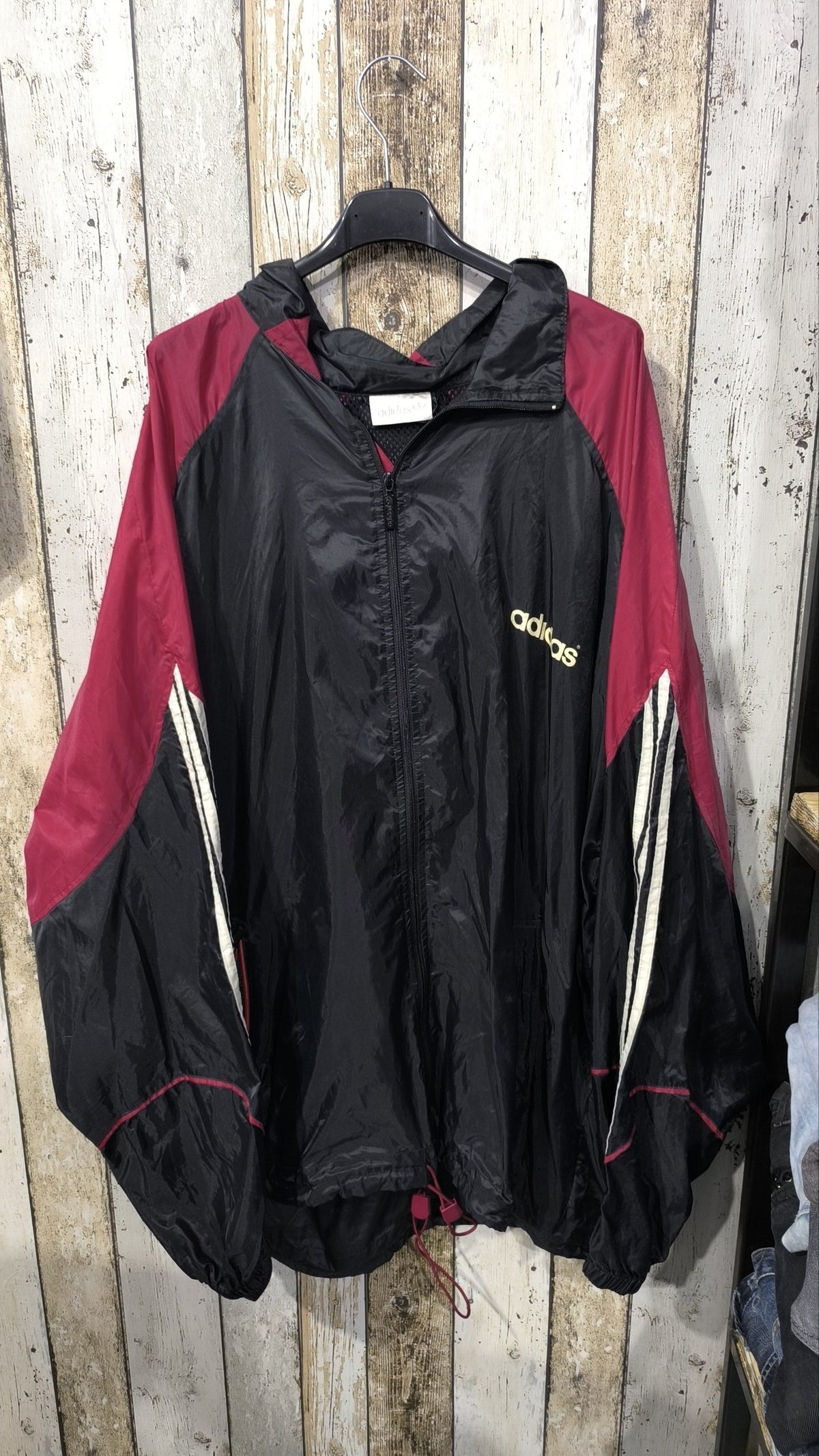 Giacca a vento Adidas con cappuccio Nero Bordeaux 3 bande Vintage Y2K (XXL) — foto 3