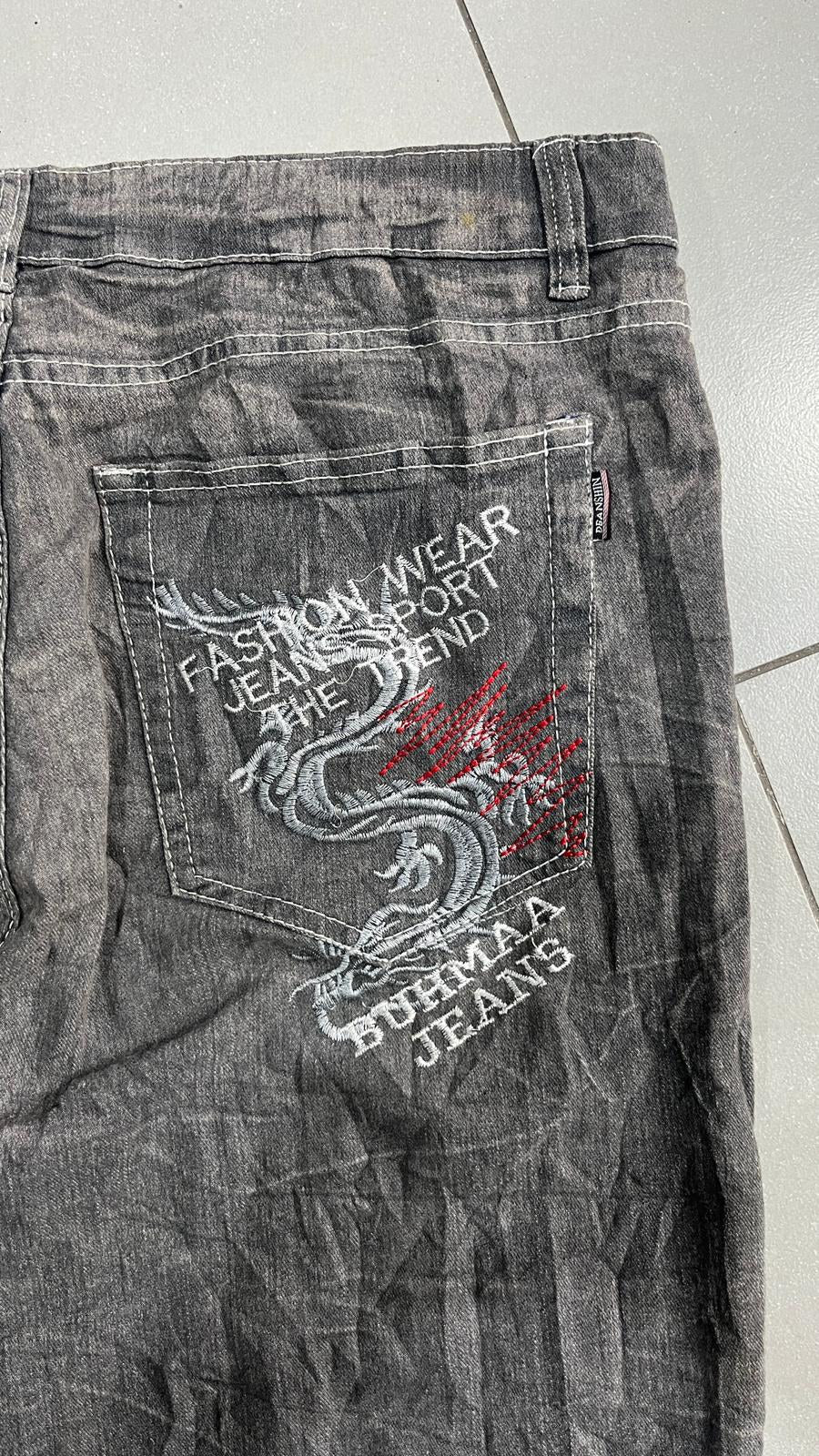 Jeans Grigio Scuro Ricamo Drago Vintage Y2K (41) — foto 5