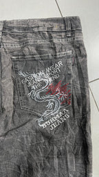 Jeans Grigio Scuro Ricamo Drago Vintage Y2K (41) — foto 5