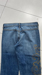 Jeans gamba larga XFN Jeans blu denim ricamo oro Vintage Y2K (S) — foto 4