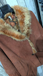 Giacca Pelle Marrone Collo Pelliccia Vintage Y2K Donna (M) — foto 5