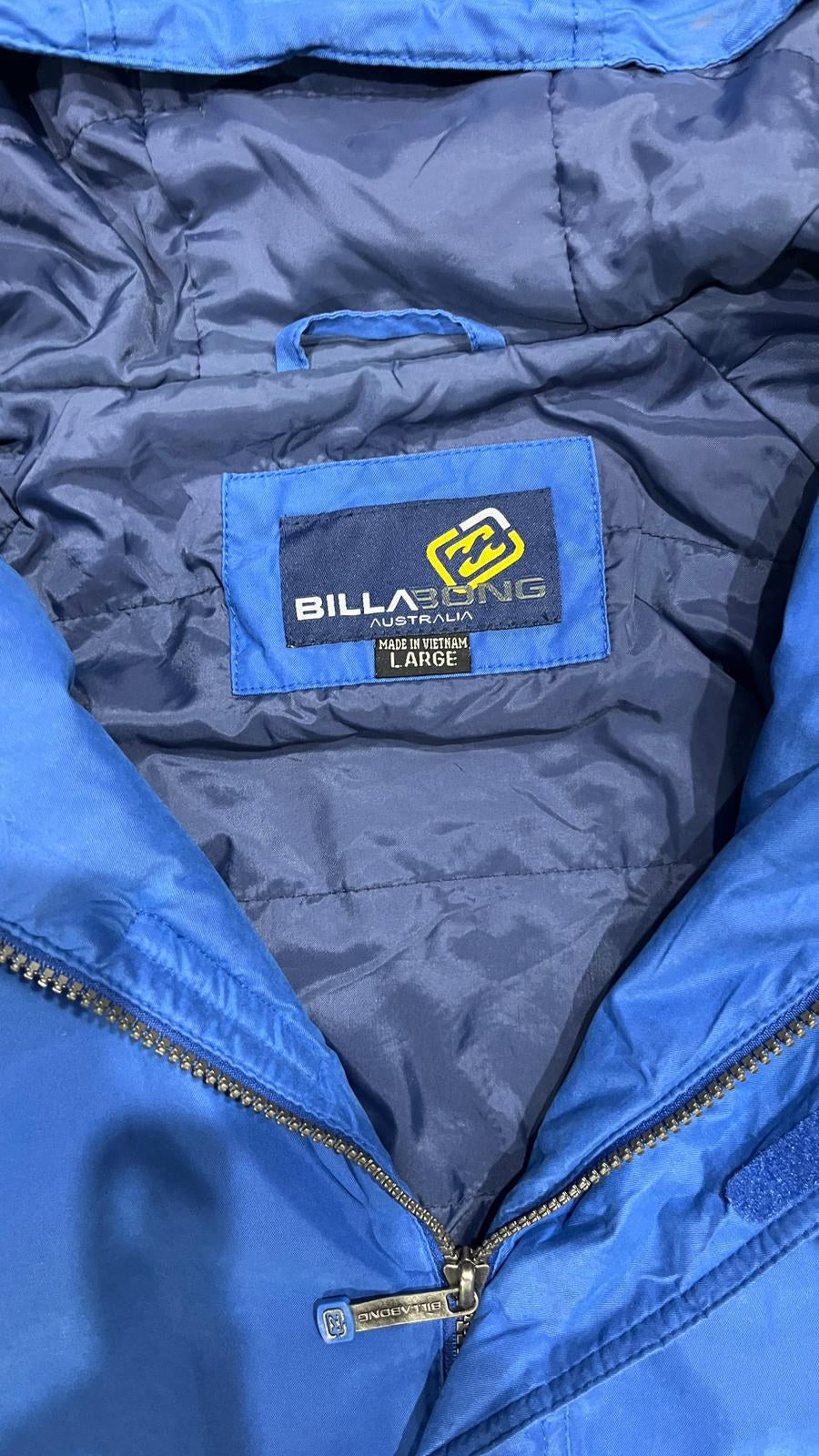 Giacca a vento Billabong Cappuccio Zip Blu Royal Inserti Grigi Bianchi Vintage Y2K (L) — foto 6