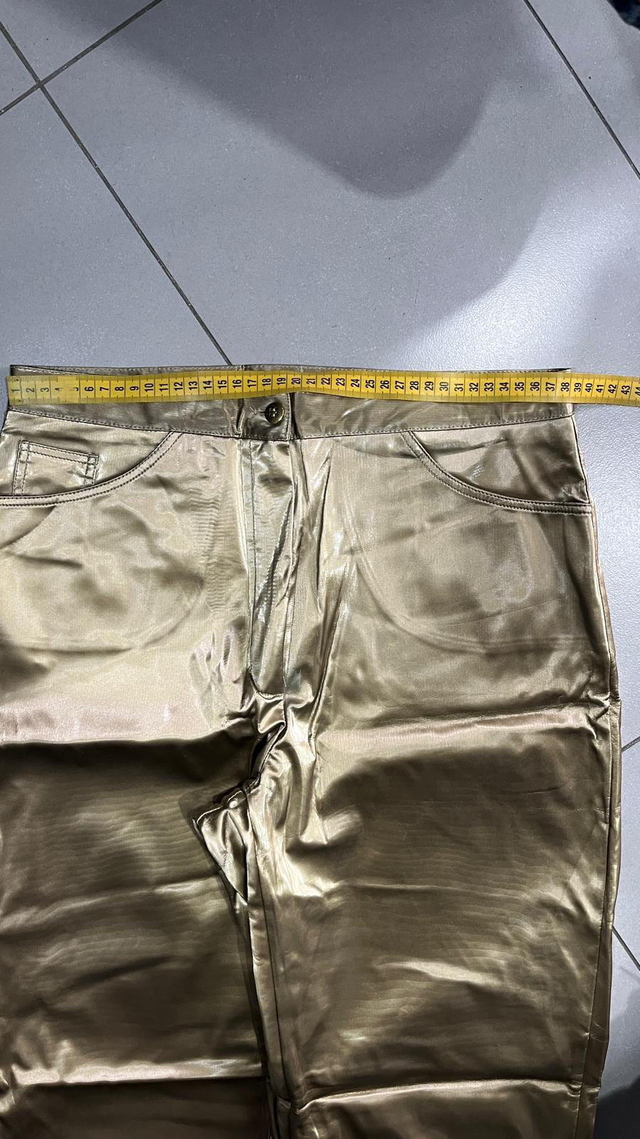 Pantaloni Gamba Dritta Effetto Metallizzato Oro Champagne Vintage Y2K (XS) — foto 6