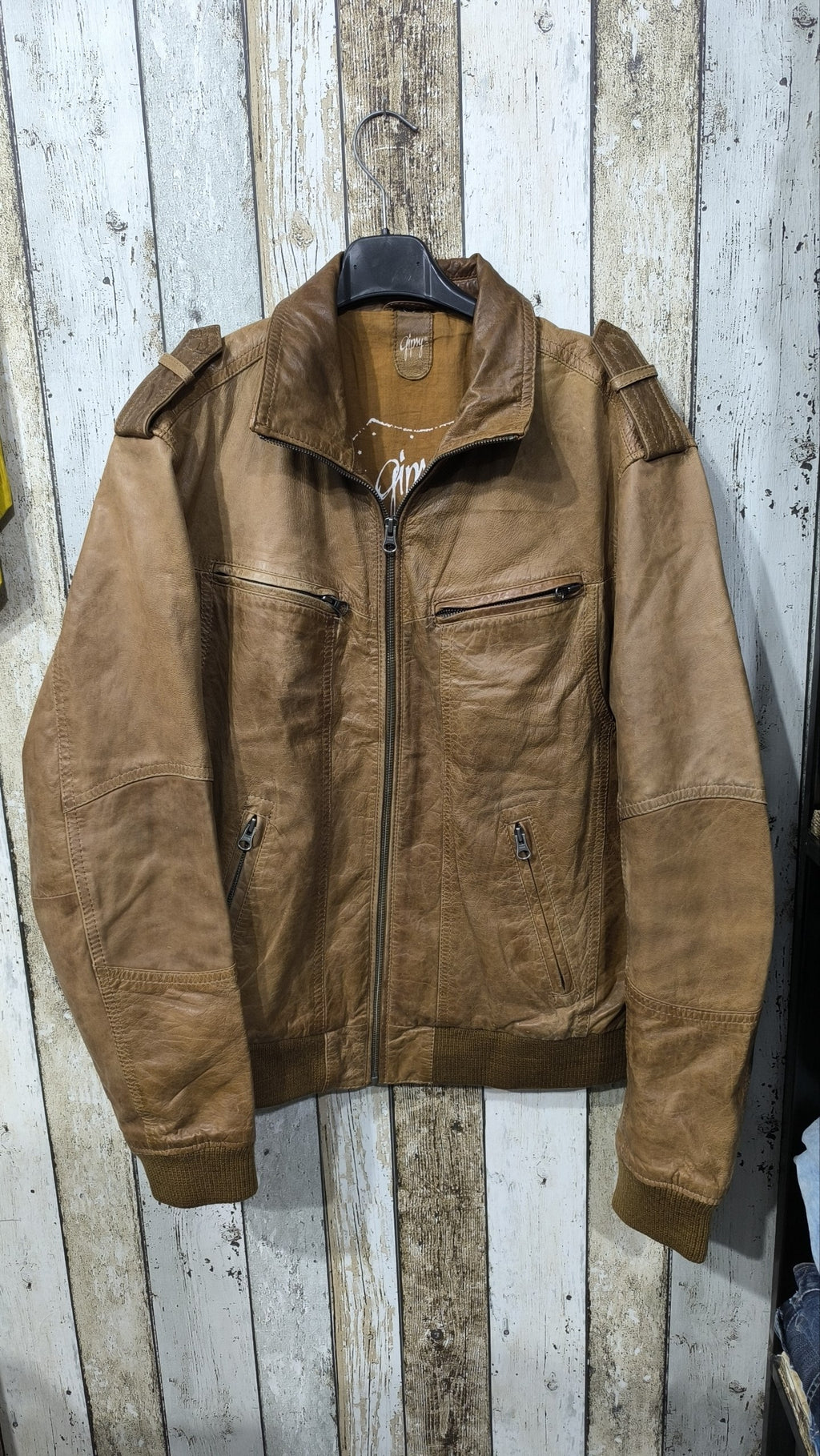 Giacca in pelle Gippy Marrone Colletto ampio Vintage Y2K (L) — foto 3