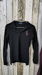 Polo manica lunga Ralph Lauren The Skinny Polo Nero Logo viola Vintage Y2K (XS) — foto 3