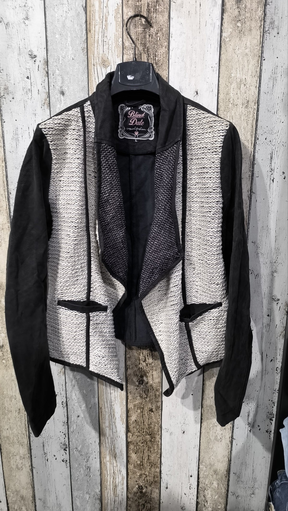 Giacca aperta con revers Blind Date Nero e bianco Vintage Y2K (L) — foto 3
