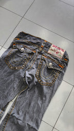 True Religion Jeans Grigio Scuro Cuciture Multicolor Vintage Y2K (L) — foto 5