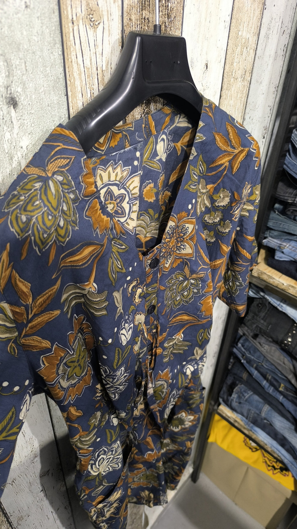 Tuta Maniche Corte Bottoni Floreale Blu Scuro Vintage Y2K (S) — foto 4