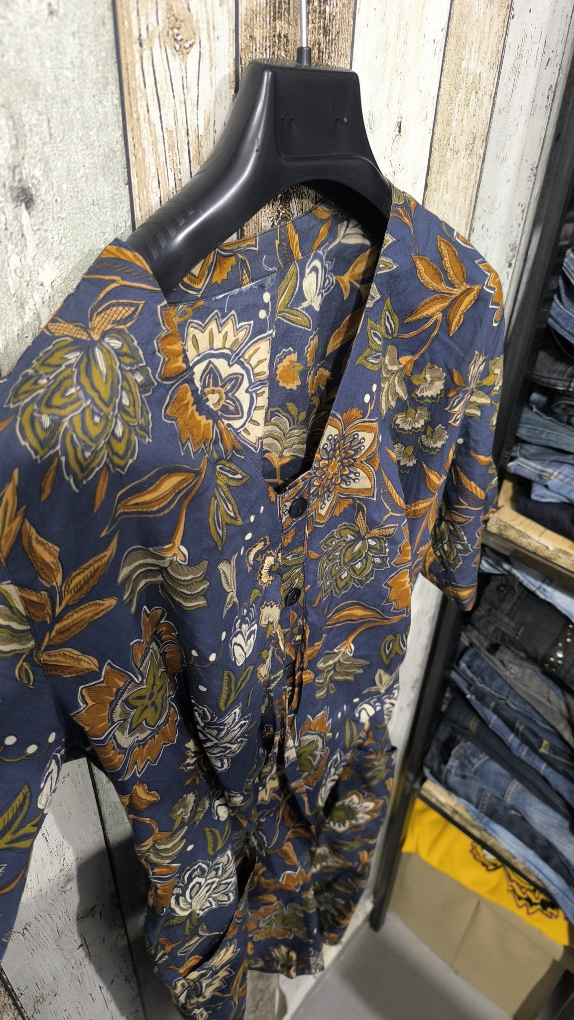 Tuta Maniche Corte Bottoni Floreale Blu Scuro Vintage Y2K (S) — foto 4