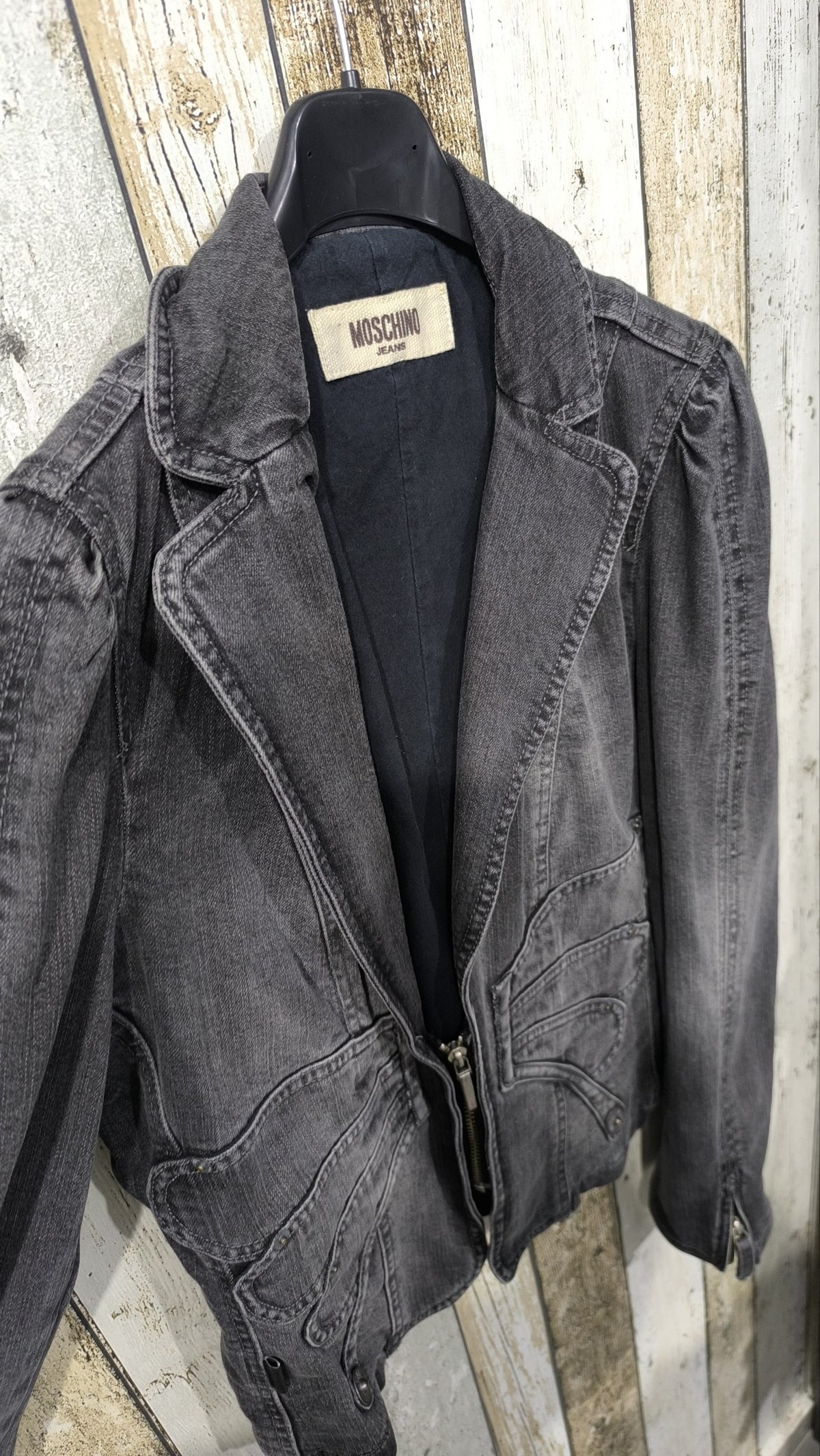 Giacca denim Moschino Jeans grigio antracite slavato Vintage Y2K Donna (S) — foto 4
