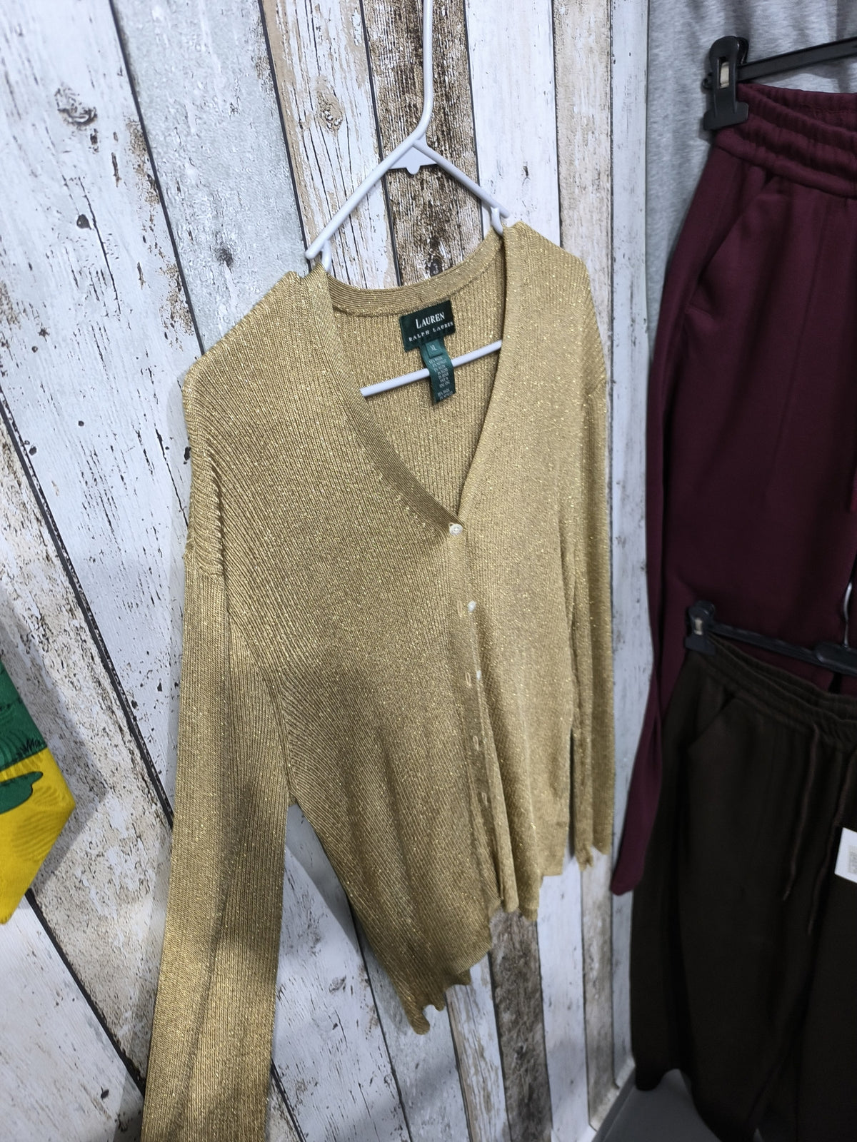 Cardigan Lauren Ralph Lauren Oro Bronzo Metallizzato Vintage Y2K (XL) — foto 5