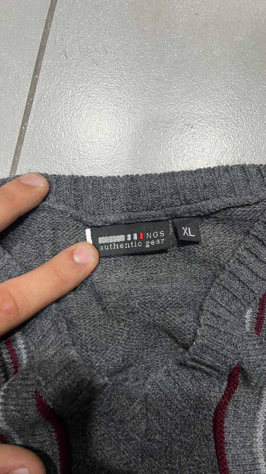 Maglione Girocollo SR Bella Kapellen Grigio Righe Vintage Y2K (XL) — foto 6