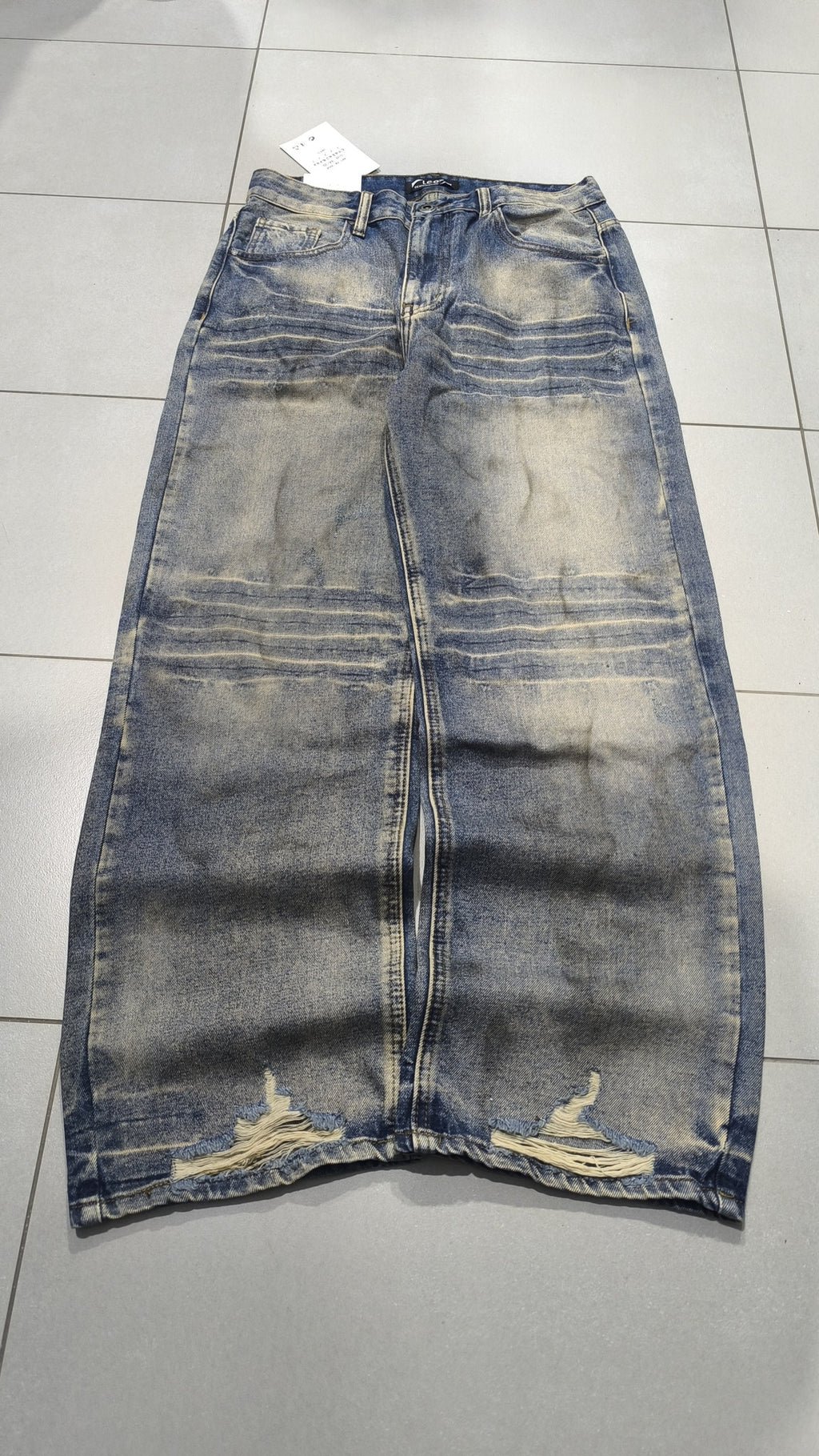 Jeans Leox Gamba Ampia Blu Denim Slavato Vintage Y2K (30) — foto 6