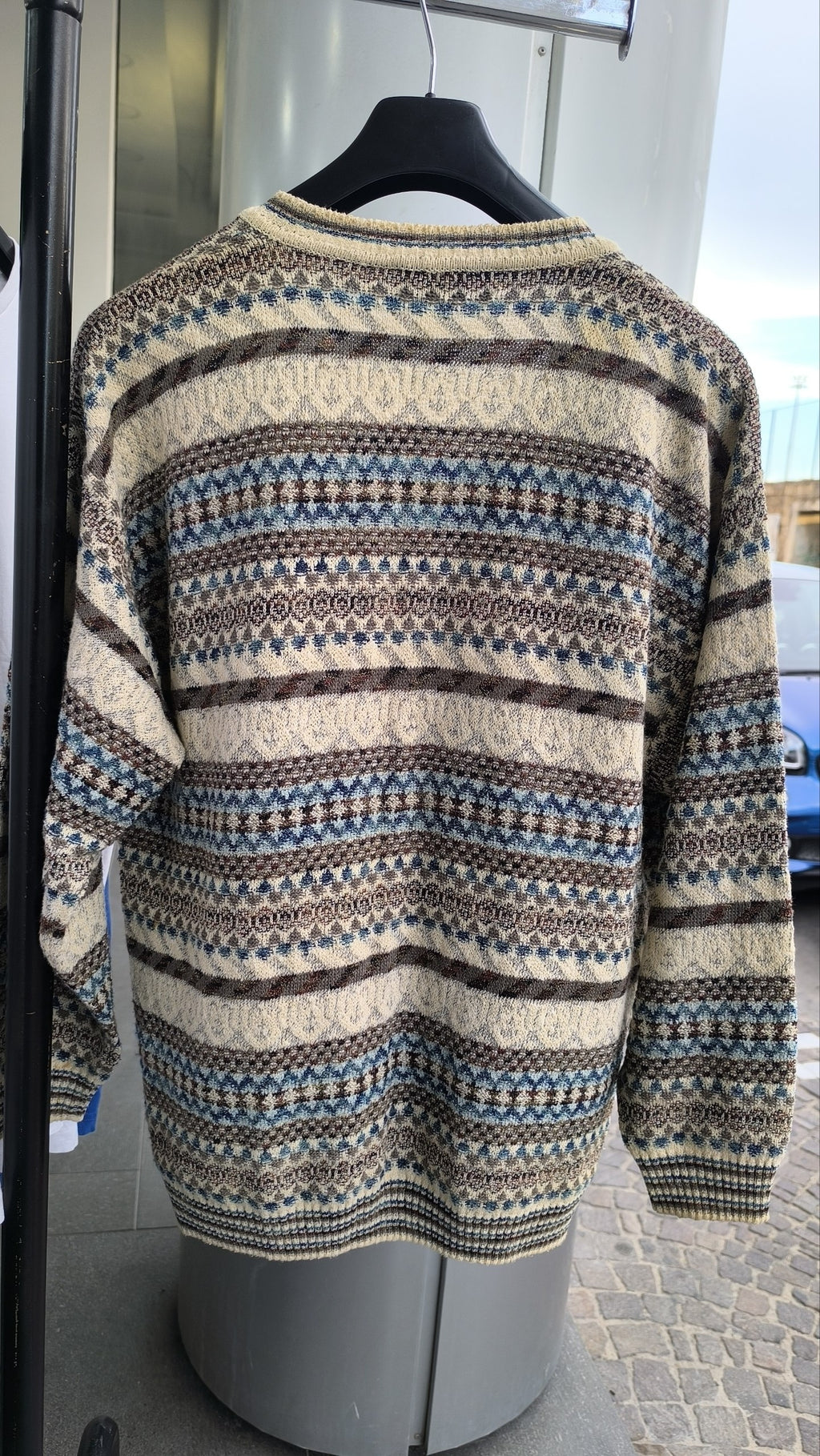 Maglieria Cardigan Malagrida Vintage Y2K Beige Righe Bottoni Tasche (M) — foto 7