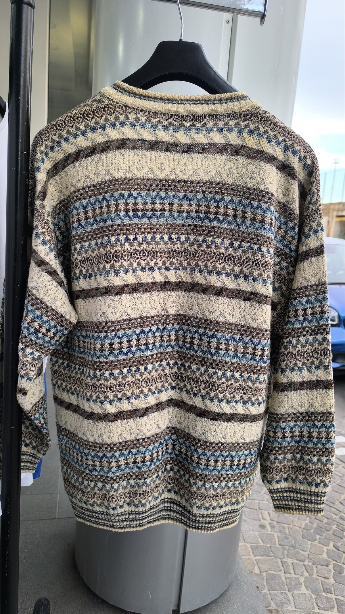 Maglieria Cardigan Malagrida Vintage Y2K Beige Righe Bottoni Tasche (M) — foto 7