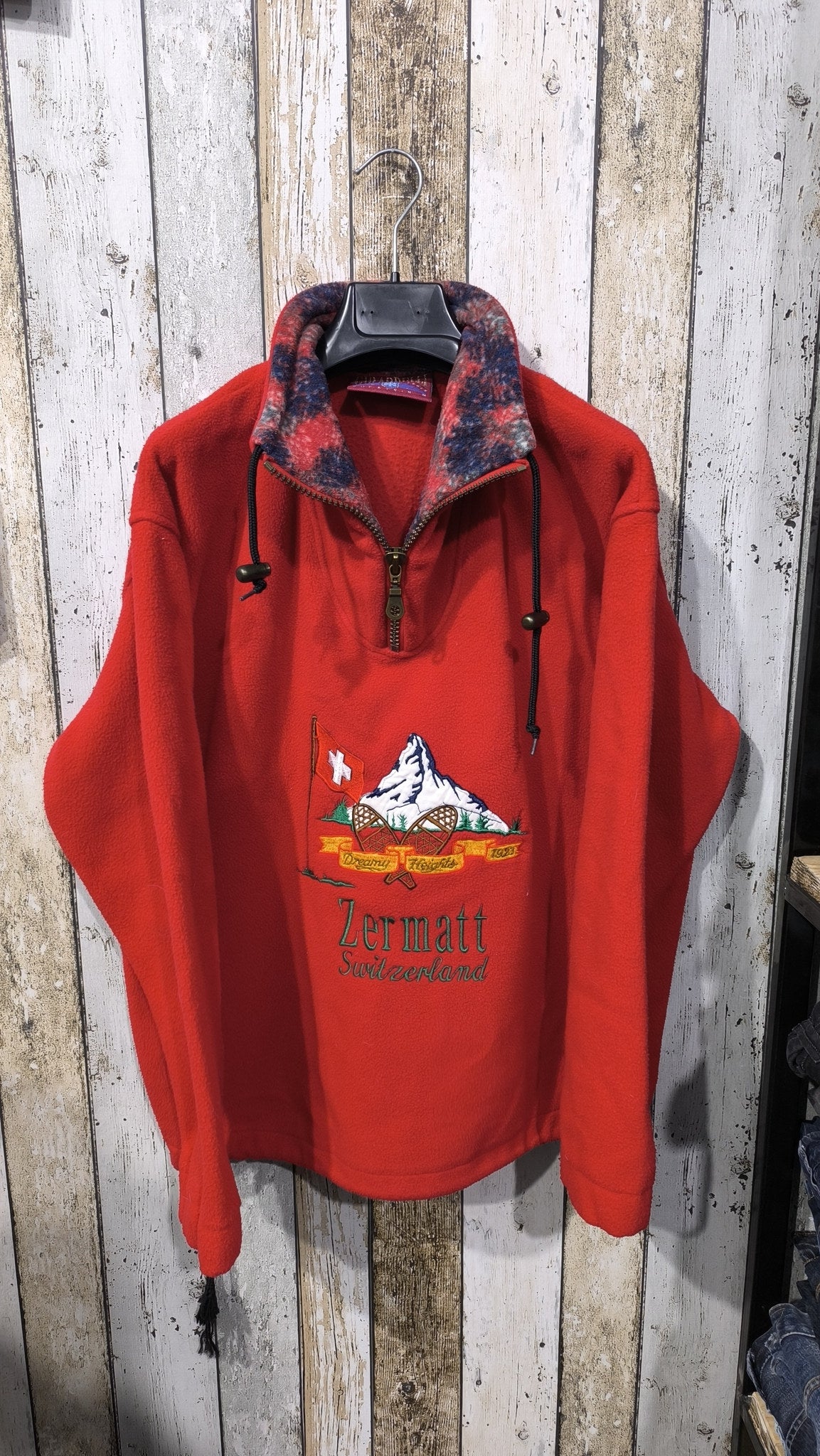 Pile Girardelli Quarter Zip Rosso Ricamo Zermatt Vintage Y2K (M) — foto 3