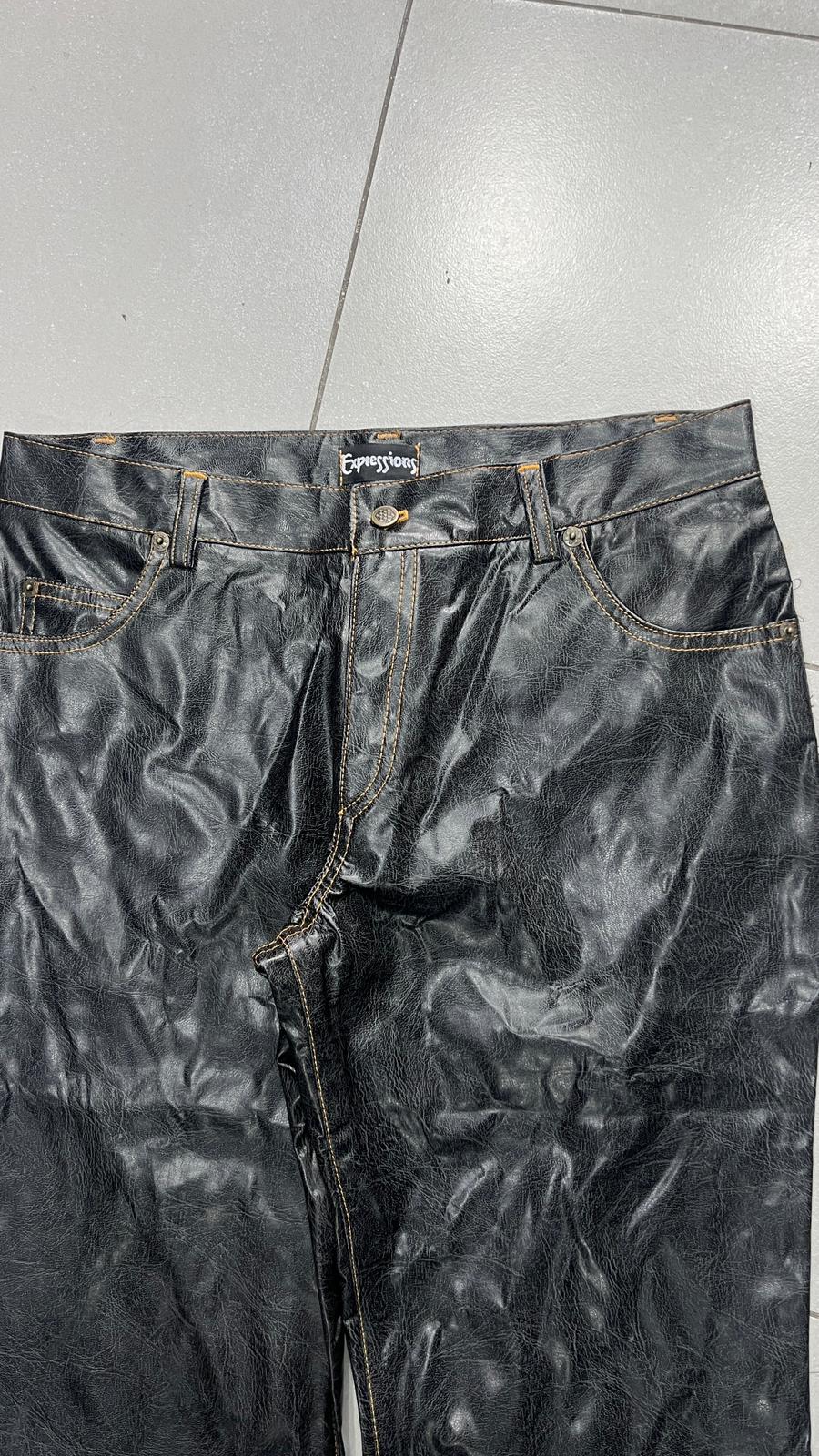 Denim Leather Jeans Bootcut Baggy Fit  (S)