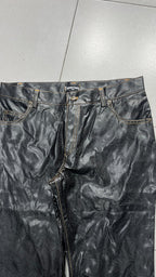 Denim Leather Jeans Bootcut Baggy Fit  (S)