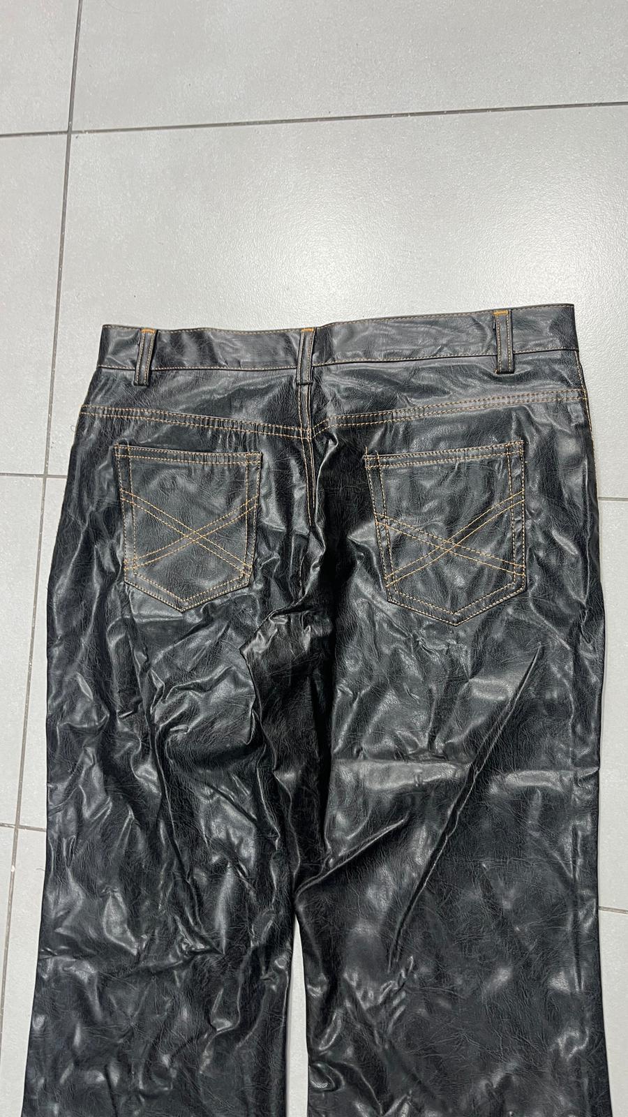 Denim Leather Jeans Bootcut Baggy Fit  (S)