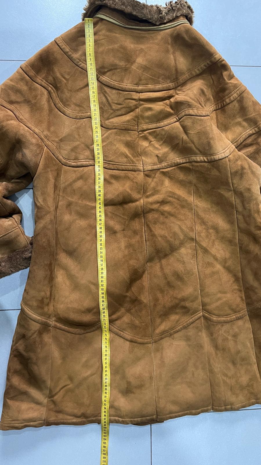 Montone in Vera Pelle di Renna Marrone Lungo con Pelliccia (L)