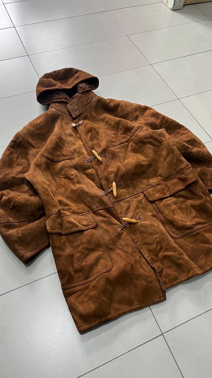 Montone in Vera Pelle di Renna Marrone Lungo Shearling Originale Spagnolo (XL)