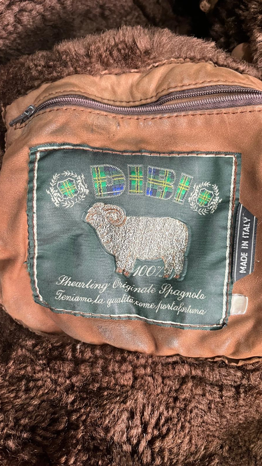 Montone in Vera Pelle di Renna Marrone Lungo Shearling Originale Spagnolo (XL)