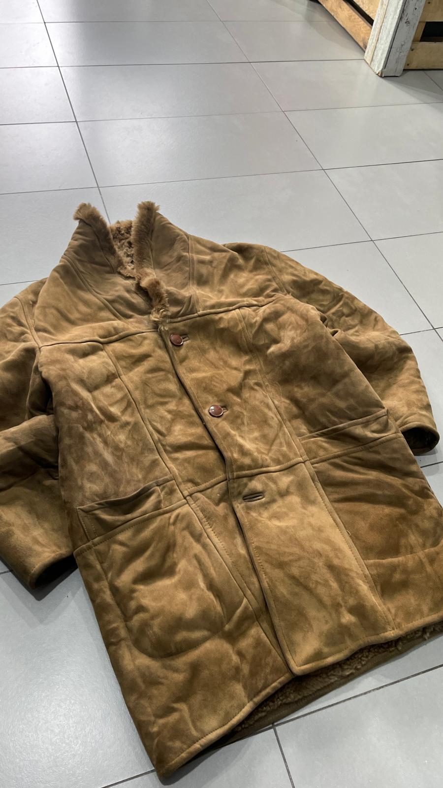 Montone in Vera Pelle di Renna Marrone Lungo con Pelliccia (XL)