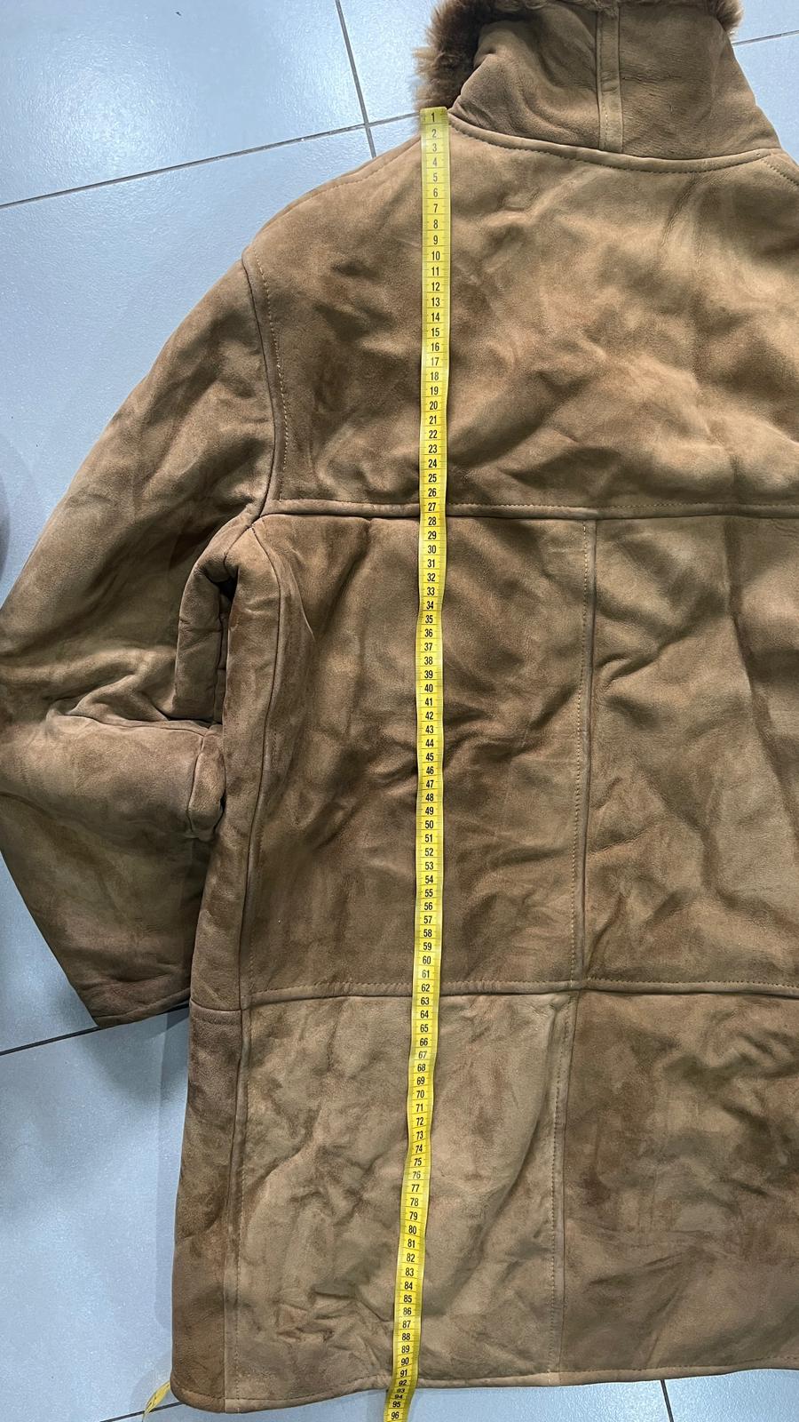 Montone in Vera Pelle di Renna Marrone Lungo con Pelliccia (XL)