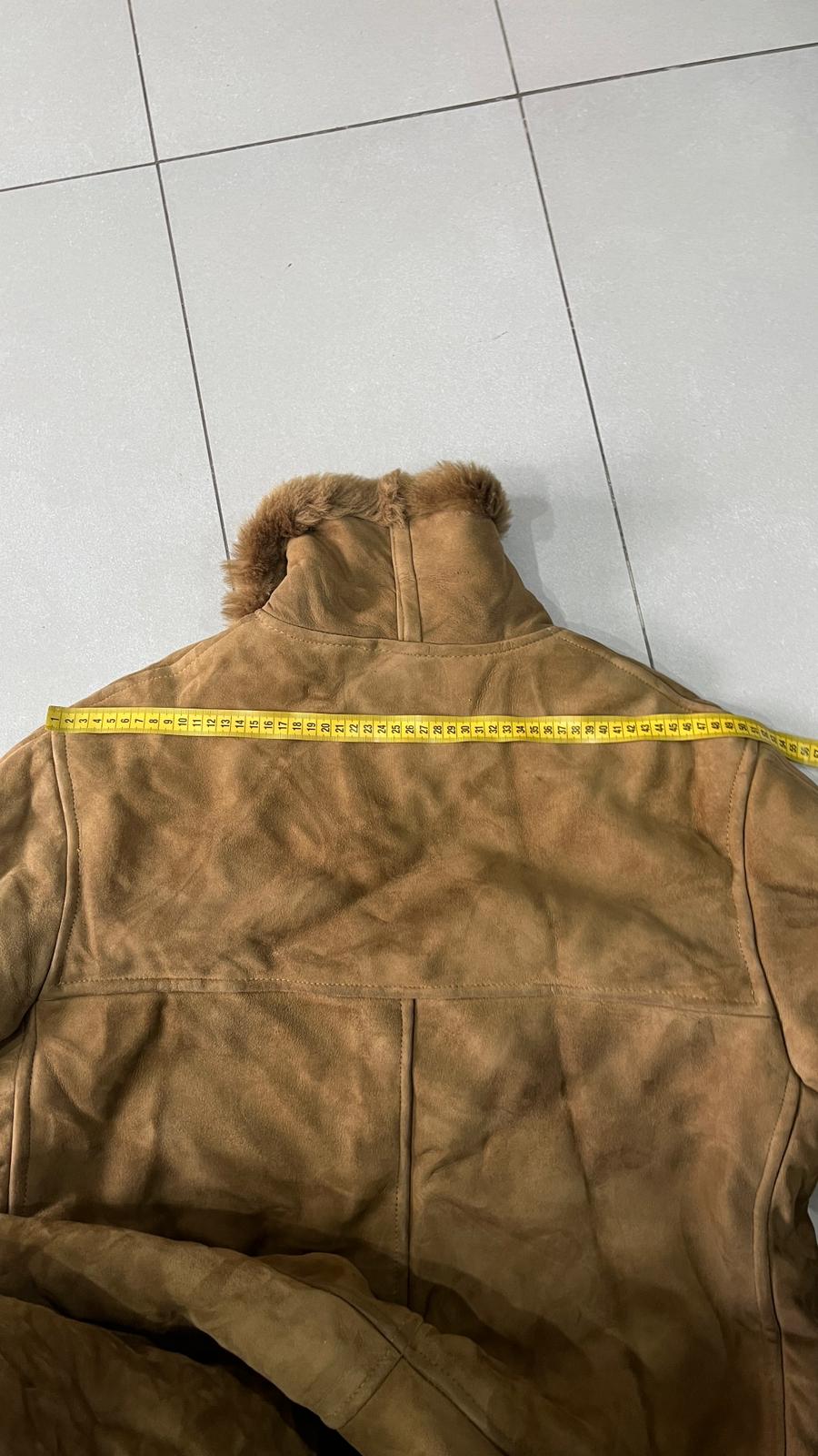 Montone in Vera Pelle di Renna Marrone Lungo con Pelliccia (XL)