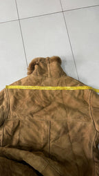 Montone in Vera Pelle di Renna Marrone Lungo con Pelliccia (XL)