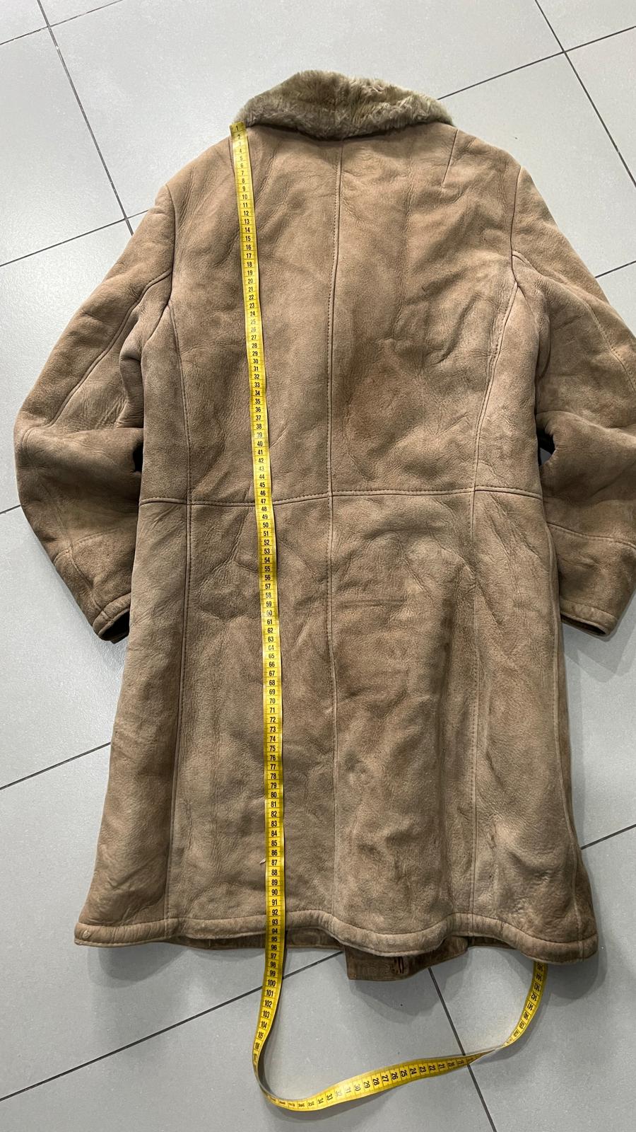Montone in Vera Pelle di Renna Beige Lungo con Pelliccia (L)