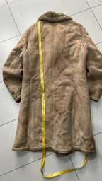 Montone in Vera Pelle di Renna Beige Lungo con Pelliccia (L)