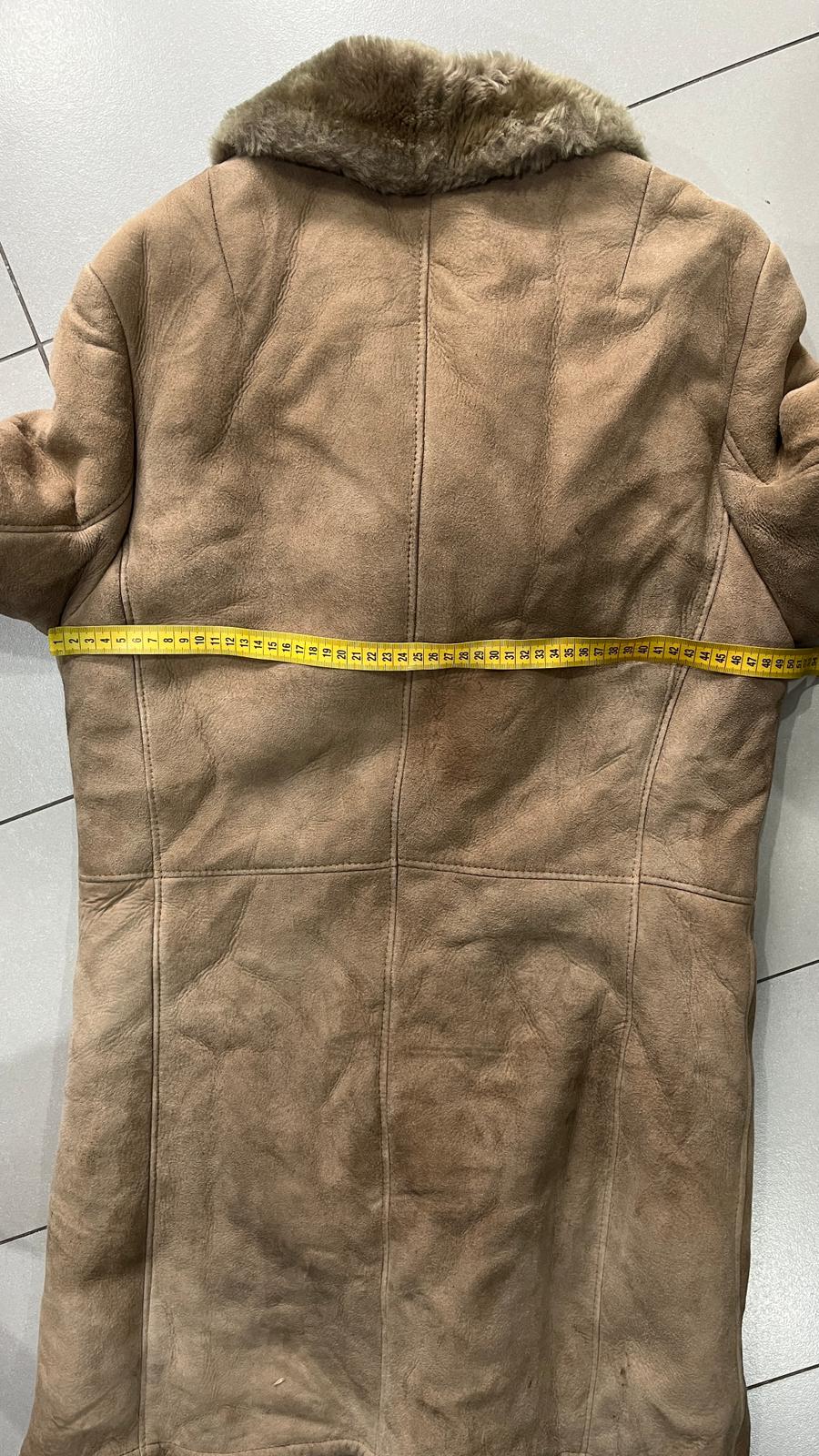 Montone in Vera Pelle di Renna Beige Lungo con Pelliccia (L)