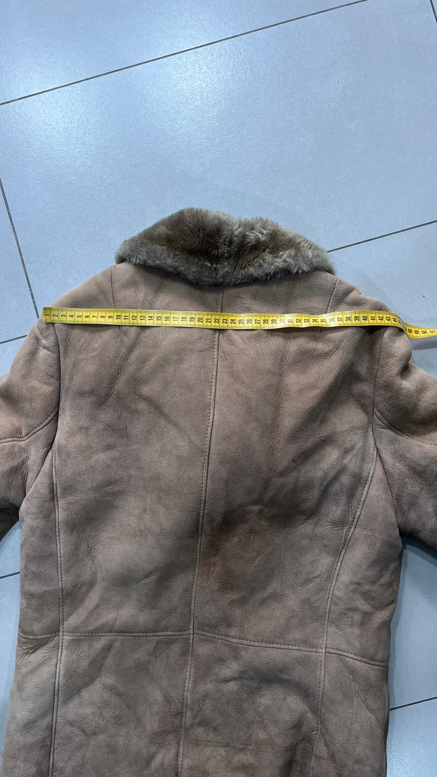 Montone in Vera Pelle di Renna Beige Lungo con Pelliccia (L)