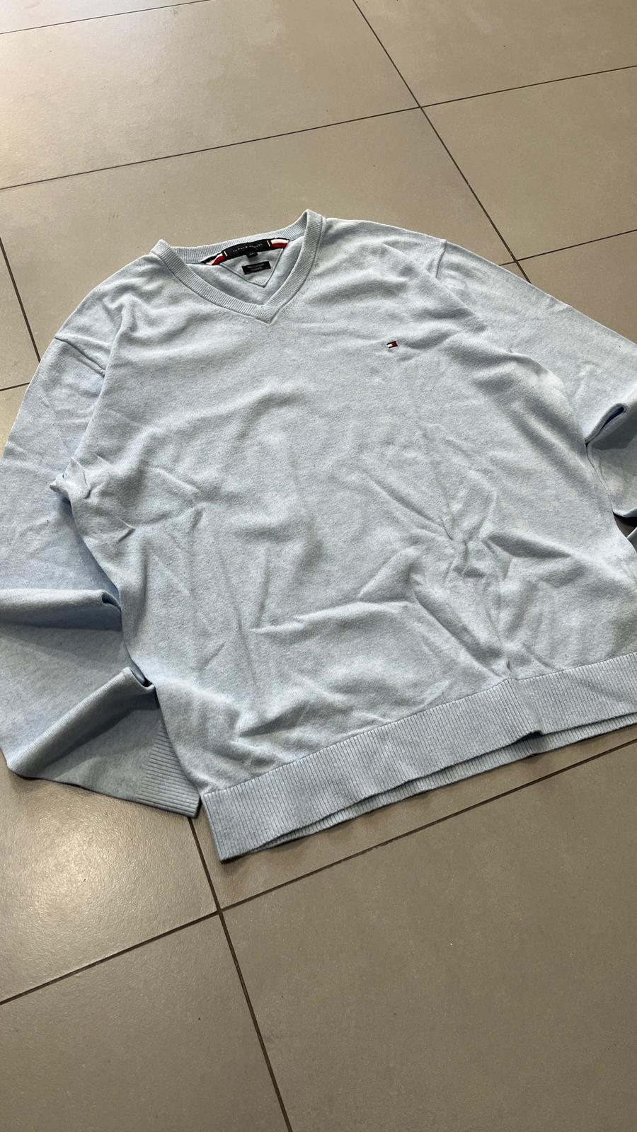 Maglione Tommy Hilfiger Azzurro Scollo a V (XXL)