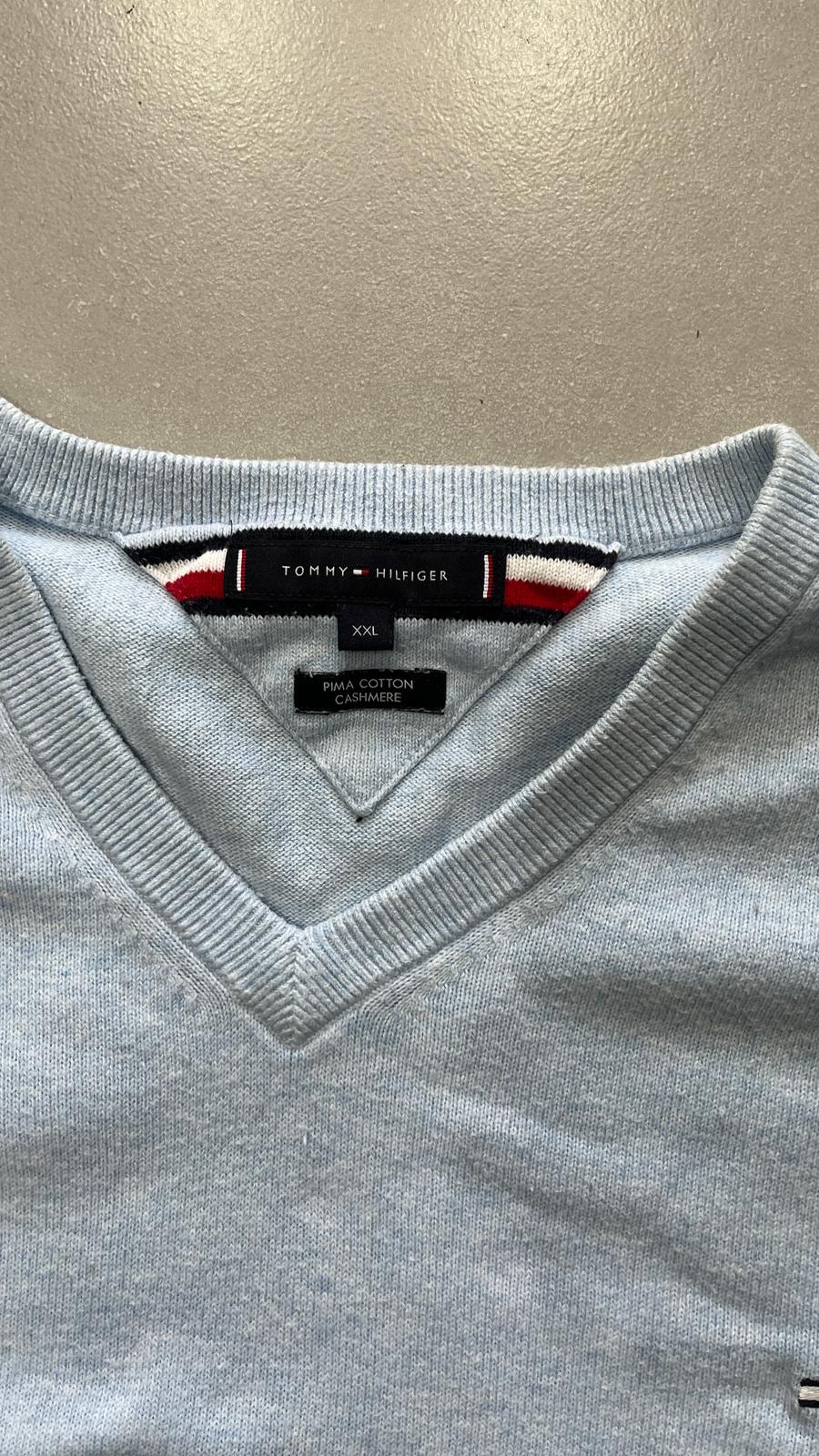 Maglione Tommy Hilfiger Azzurro Scollo a V (XXL)