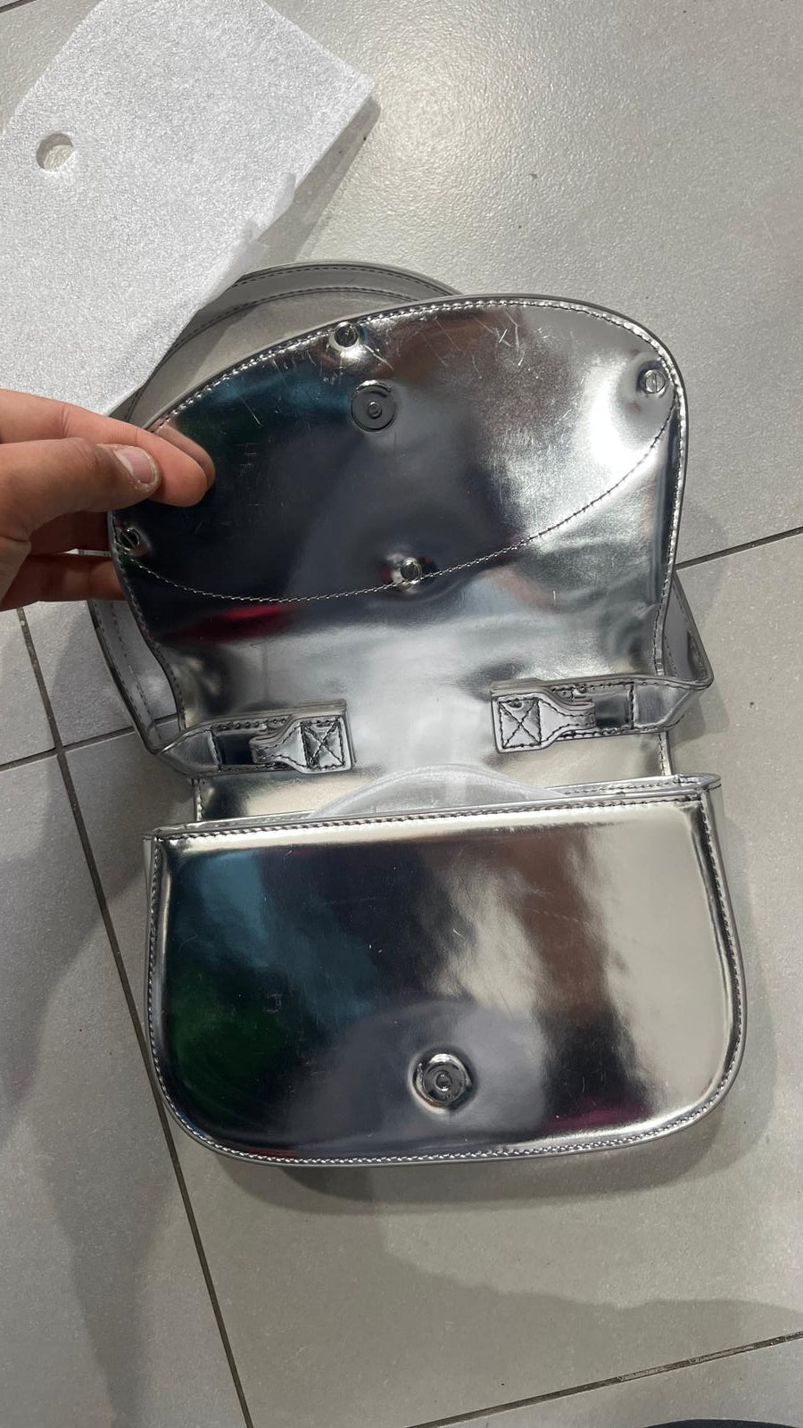 Borsa Diesel Silver da Donna 1DR in Pelle Specchiata color Argento