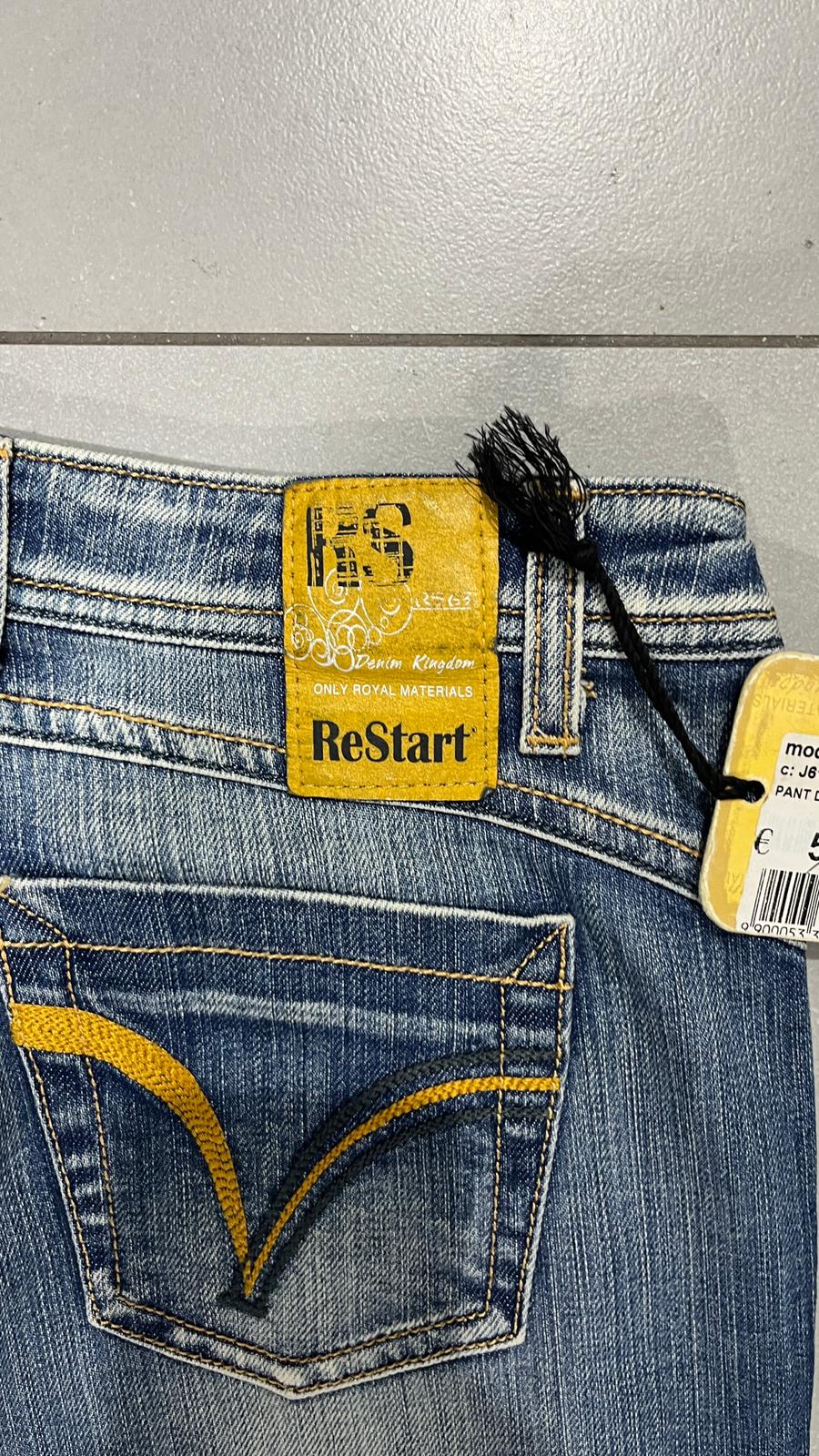 Denim Jeans Low Waist Restart Straight Fit Embroidered (S)