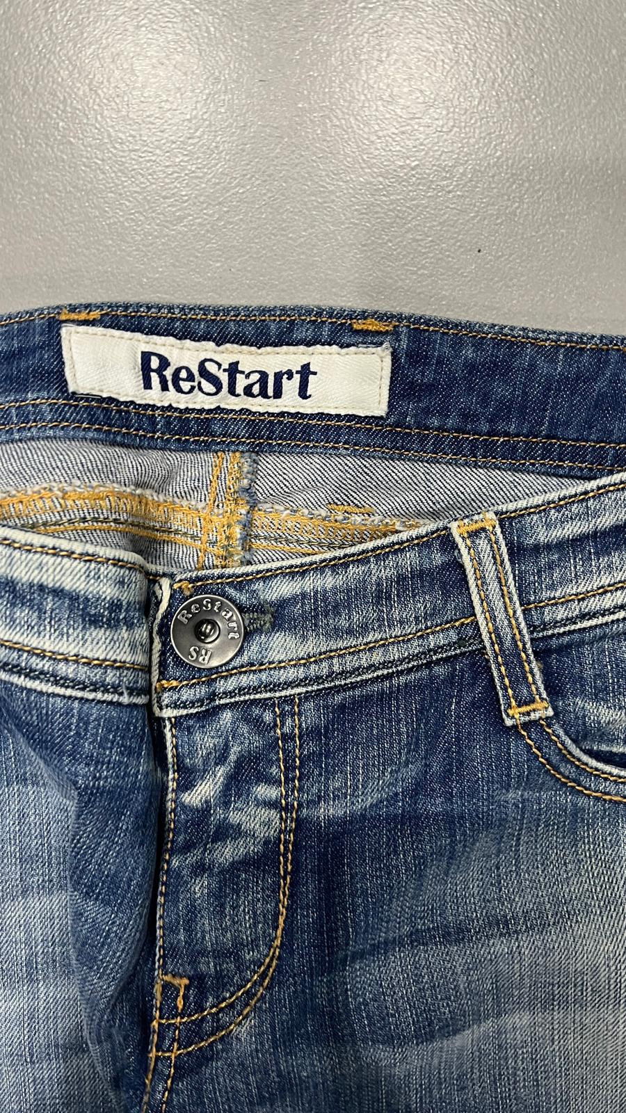 Denim Jeans Low Waist Restart Straight Fit Embroidered (S)