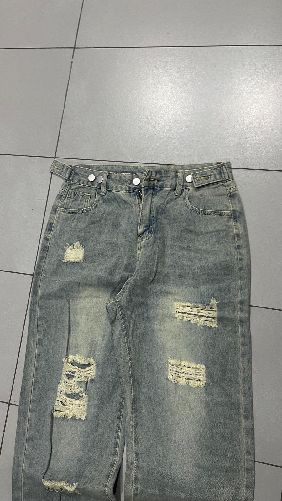 Denim Jeans Stone Wash Rotture Baggy Fit (S)