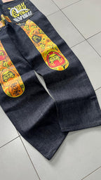 Raw Denim Jeans Evisu Painted Big Logo Embroidered (M)